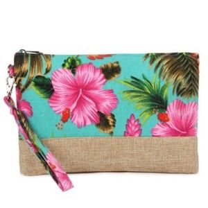 Turquoise Floral Wristlet/Pouch